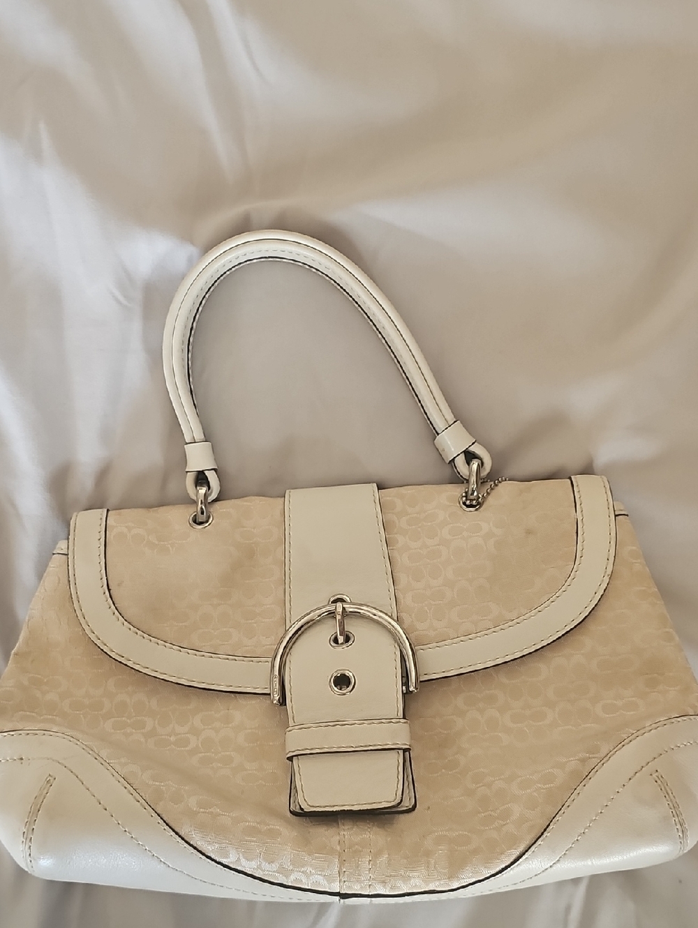 Coach Cream Signature Canvas Buckle Top-Handle Satchel